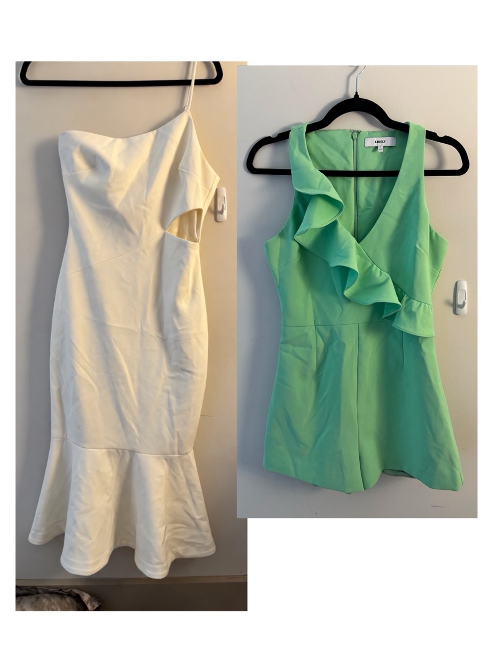 LIKELY 2 for 1 bundle- One-Shoulder Romper & Cream Asymmetric side keyhole dress